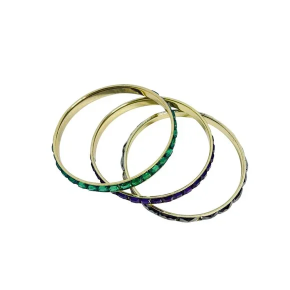 Vintage Lot Of 3 Gold Tone Bangle Bracelets - Green, Purple And Gray (6209) - Picture 2 of 5